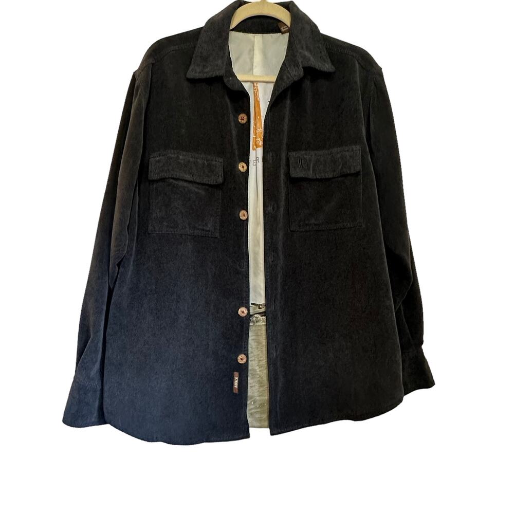 Kahala Black Corduroy Lined Shirt Jacket Mens Small Wood Buttons Flaw - Picture 2 of 10